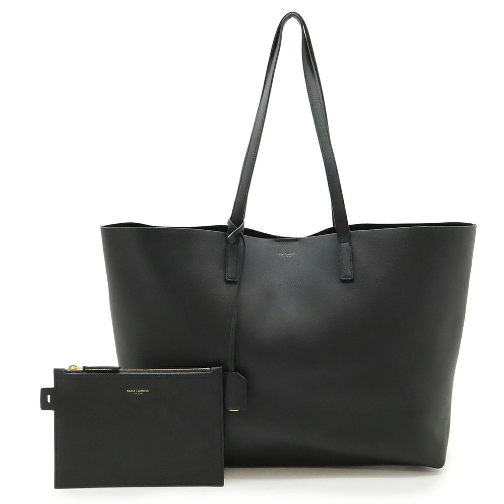 SAINT LAURENT PARIS YSL Yves Shopping Tote Shoulder Bag Leather Black Pouch